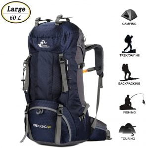 60L Waterproof Lightweight Hiking Backpack with Rain Cover