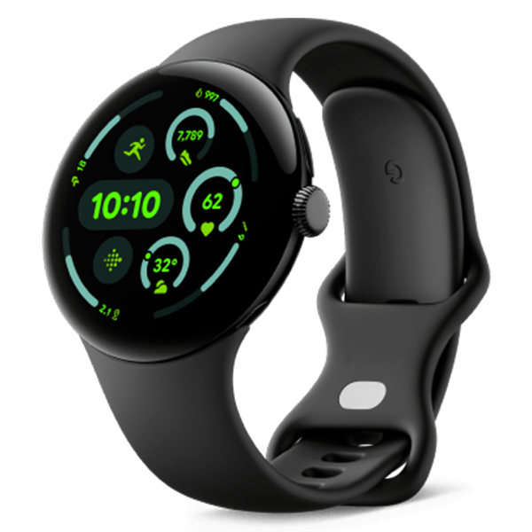 Google Pixel Watch 3 Matte Black Aluminum Case with Obsidian Active Band