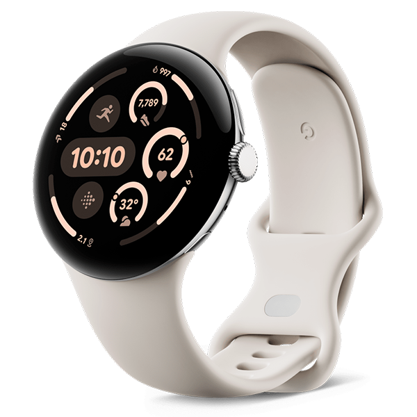Google Pixel Watch 3 Polished Silver Aluminum Case with Porcelain Active Band