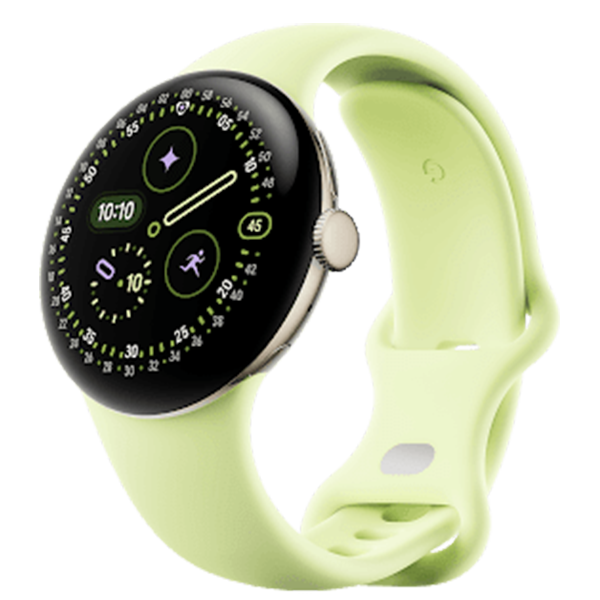 Google Pixel Watch 4 Champagne Gold Aluminum case with Lemongrass Active Band