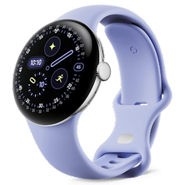 Google Pixel Watch 4 Polished Silver Aluminum case with Iris Active Band