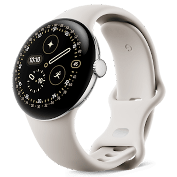 Google Pixel Watch 4 Polished Silver Aluminum case with Porcelain Active Band