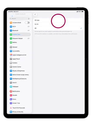 Enable Zong 5G on your Apple iPad Air 13 Choose 5G Auto
