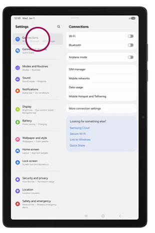 Zong 5G Galaxy Tab A11 Plus Choose Connections