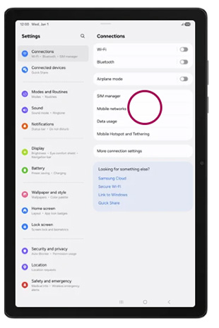 Zong 5G Galaxy Tab A11 Plus Turn on Allow 5G service