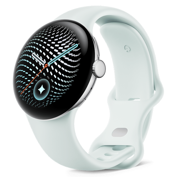 Google Pixel Watch 5 Polished Silver Aluminum Case with Fog Active Band