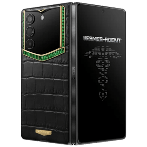 Vertu AlphaFold Bespoke Alligator Skin Gold IV & Green Diamond